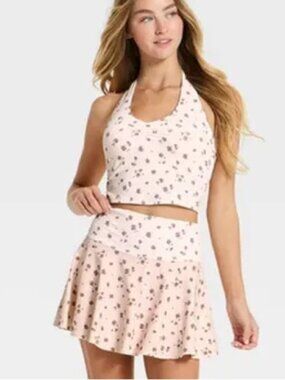JoyLab Cream & Brown Floral Halter Tank Top